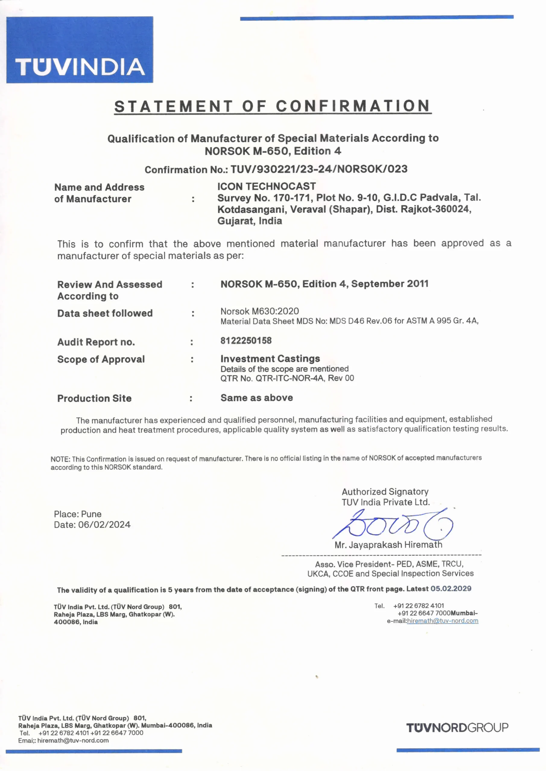 NORSOK-CERTIFICATE
